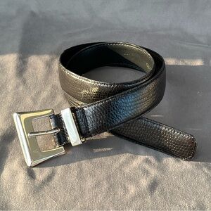 Vintage 90s Charter Club Black Lizard embossed Leather Belt Silver Buckle Sz S